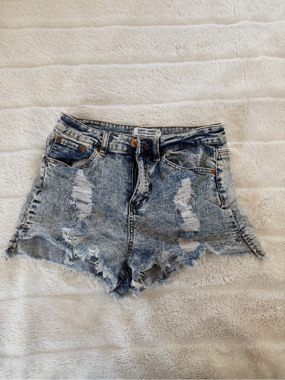 Almost Famous Washed Blue Ripped Denim Shorts